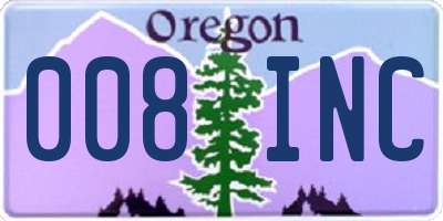 OR license plate 008INC