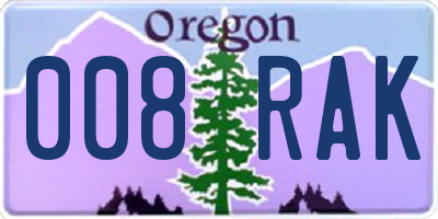 OR license plate 008RAK