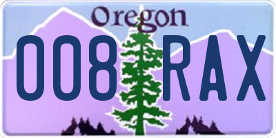OR license plate 008RAX