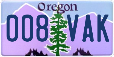OR license plate 008VAK