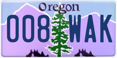 OR license plate 008WAK