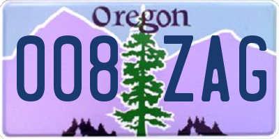 OR license plate 008ZAG