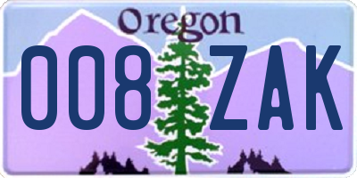 OR license plate 008ZAK