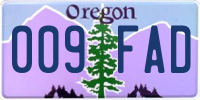 OR license plate 009FAD