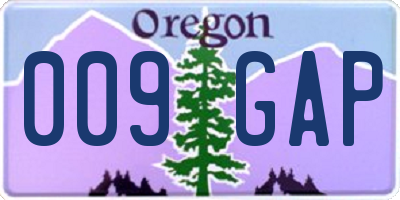 OR license plate 009GAP