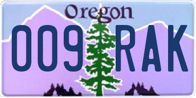 OR license plate 009RAK
