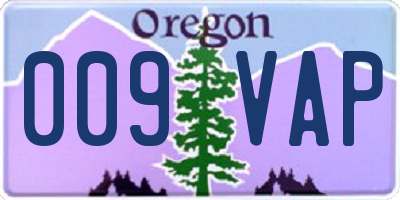 OR license plate 009VAP