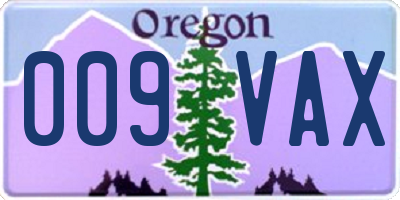 OR license plate 009VAX