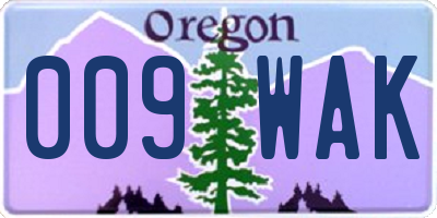 OR license plate 009WAK