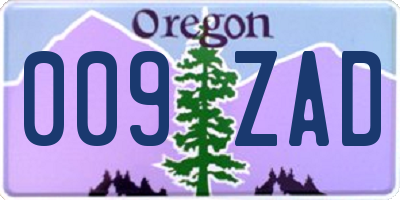 OR license plate 009ZAD