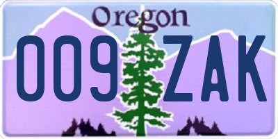 OR license plate 009ZAK