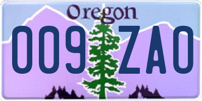 OR license plate 009ZAO