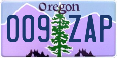 OR license plate 009ZAP