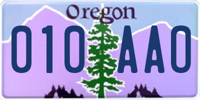 OR license plate 010AAO