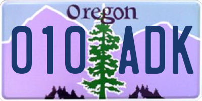 OR license plate 010ADK