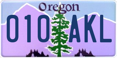 OR license plate 010AKL