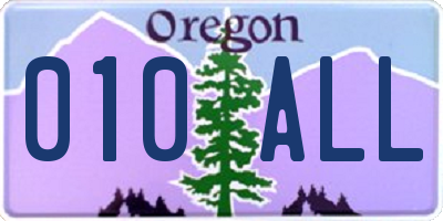 OR license plate 010ALL