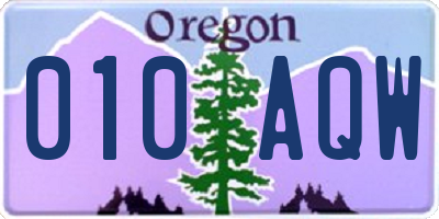 OR license plate 010AQW