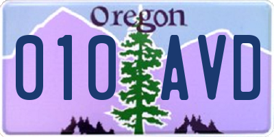 OR license plate 010AVD