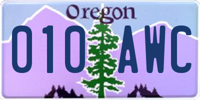 OR license plate 010AWC