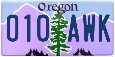 OR license plate 010AWK