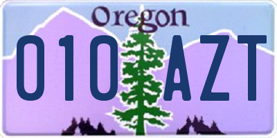 OR license plate 010AZT