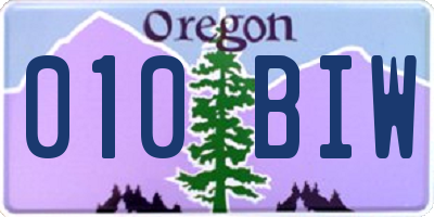 OR license plate 010BIW
