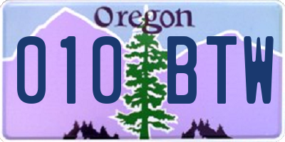 OR license plate 010BTW