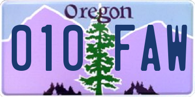 OR license plate 010FAW