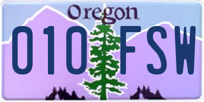 OR license plate 010FSW