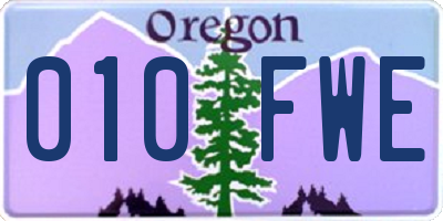 OR license plate 010FWE