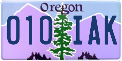 OR license plate 010IAK