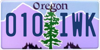 OR license plate 010IWK