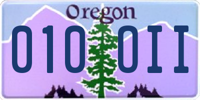 OR license plate 010OII
