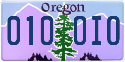 OR license plate 010OIO