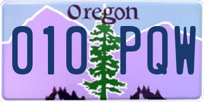OR license plate 010PQW