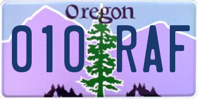 OR license plate 010RAF