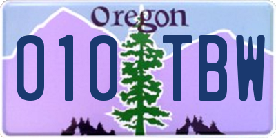 OR license plate 010TBW