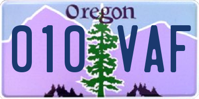 OR license plate 010VAF