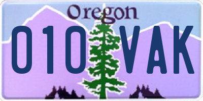 OR license plate 010VAK