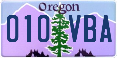 OR license plate 010VBA