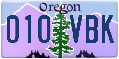 OR license plate 010VBK