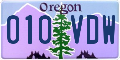 OR license plate 010VDW