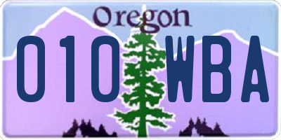 OR license plate 010WBA