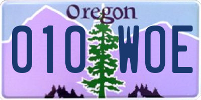 OR license plate 010WOE