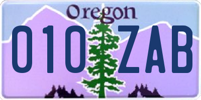 OR license plate 010ZAB