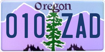 OR license plate 010ZAD