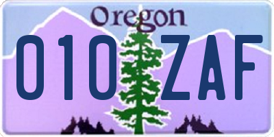 OR license plate 010ZAF