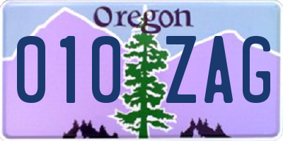 OR license plate 010ZAG