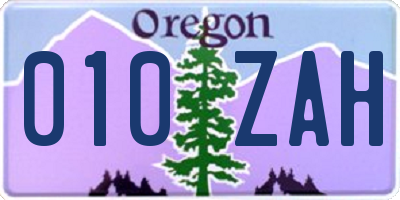 OR license plate 010ZAH